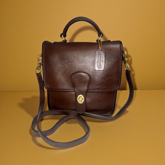 VTG Coach Station Bag 5130 Mahogany Leather Brass Crossbody Satchel 90s USA + Ta - Picture 3 of 9